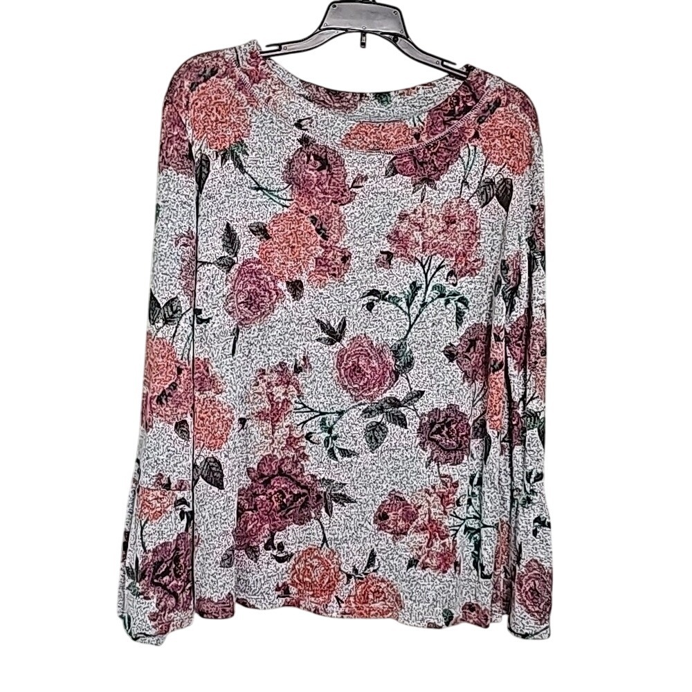 Maurices Gray Floral Top Blouse Long Sleeve Light Weight Shirt Size M‎ EUC